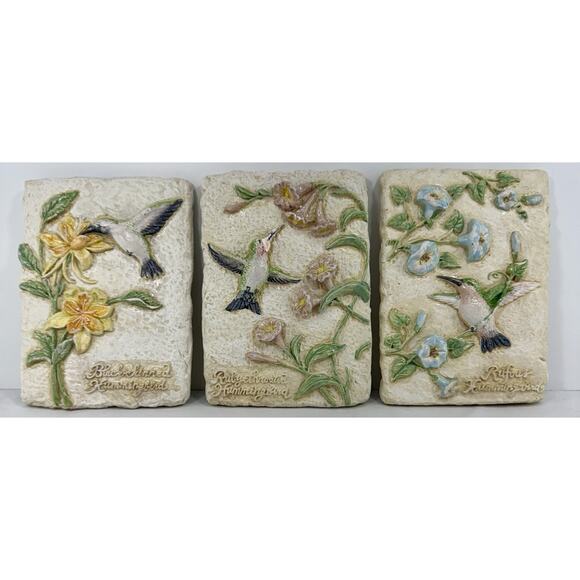 Avon Decorative Hummingbird Wall Plaques Set of 3 Vintage 5x7 Floral Relief - Picture 1 of 14